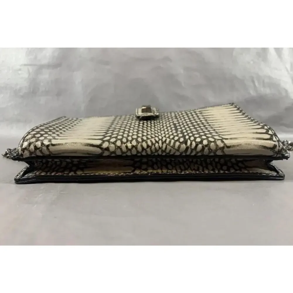 Antonio Melani Leather Crossbody Clutch Snake Print Shoulder Strap Chain BlackTa